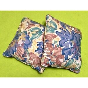 Two Flower Floral Square Decorative Throw Pillows Home Pink Blue Green